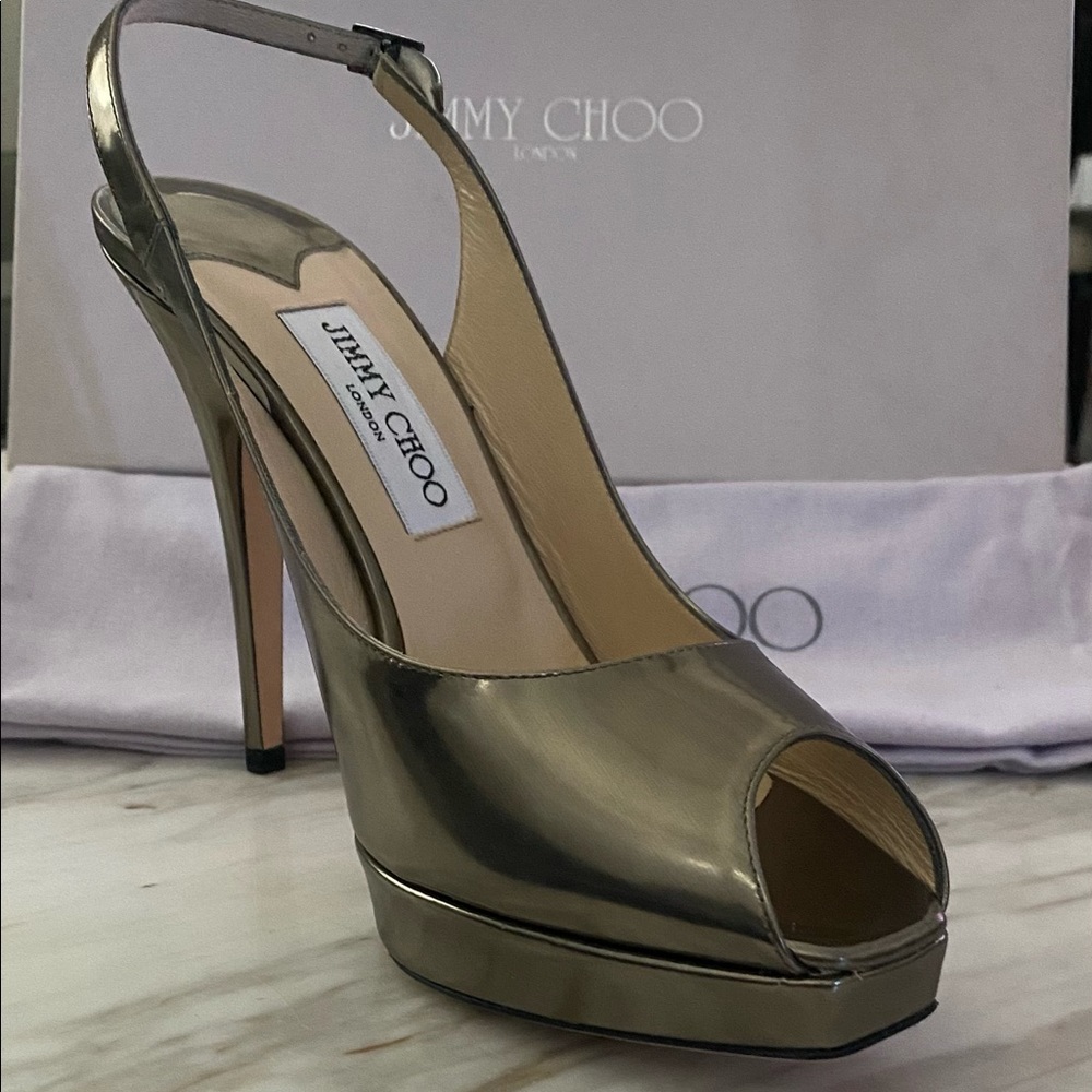 Jimmy Choo Mirror Leather Palladium heels